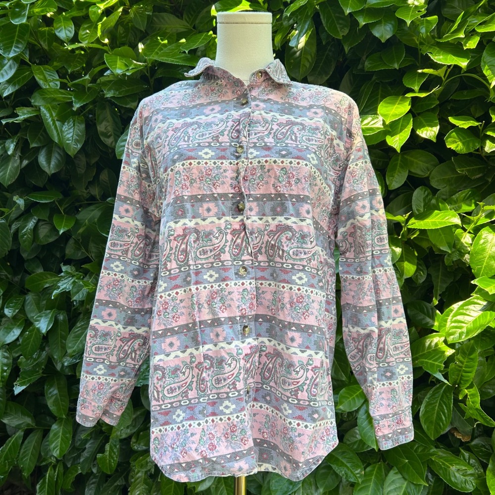 Vintage 90s Pink Paisley‎ Floral Southwestern brushpopper top aztec western y2k